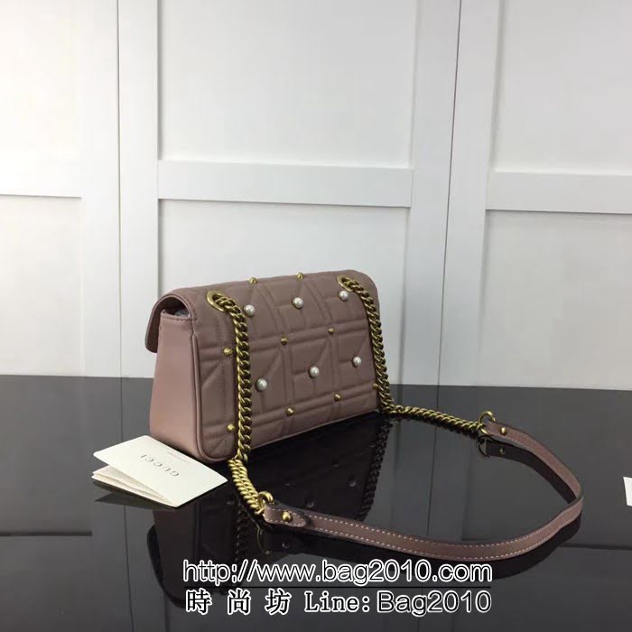 GUCCI古馳原單 新款專櫃品質原單貨實物實拍443497珍珠奶茶鏈條單肩斜挎包 HY1214